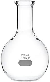 Pyrex 250 ml de balão fervente de pescoço longo, fundo plano e boca ferramenta, 2/pk