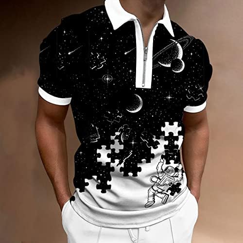 2023 New Mens Spring e Summer Fashion Casual Pintura a óleo impressão de lapela Half zipper Digital 3D Printing