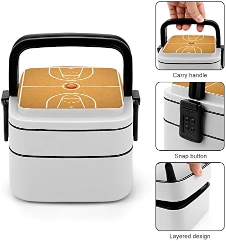 Quadra de basquete com uma impressão de bola, tudo em uma caixa de bento de dupla camada para adultos/infantis lanche