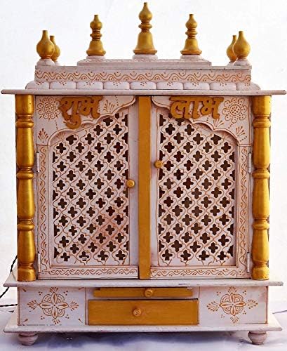 Aakrati Devyom Home Temple/Templo de Madeira/Pooja Mandir/Pooja Templo com lâmpada LED dentro dos artigos de pooja moldura