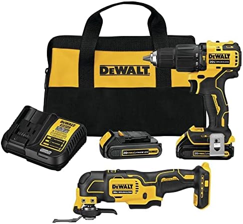 Dewalt 20V Max Hammer Drill and Oscilating Tool, Kit de combinação de ferramentas elétricas, sem fio, 1/2 polegada, 2 baterias