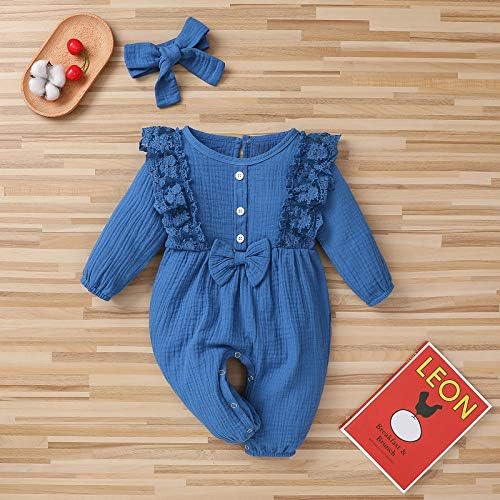 Roupa Roupa Linen Baby Bow Cotton Cotton One Rodper Lace Girl Girlsuit Girls 3 meses Vestido de menina