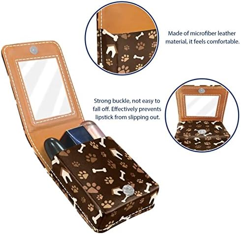 Mini estojo de batom com espelho para bolsa, pegadas de cães e organização portátil de caixa portátil