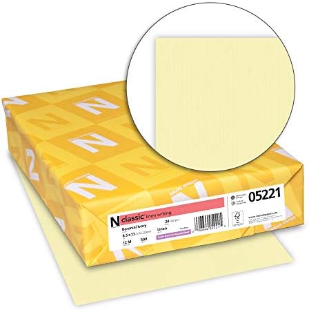 Neenah Classic Linen Premium Paper, 8,5 x 11, 24 lb, marfim baronial, 500 folhas