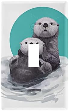 Yyzzh fofo lontra marinha segura criança bebê flutuando em água clara alternação de troca de tampa placa de interruptor 2.9 x 4,6