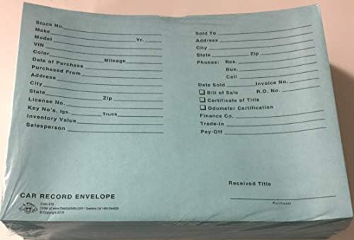 Um registro de carro de veículo impresso envelopes 12 x 9 Jackets Blue, qty. 500
