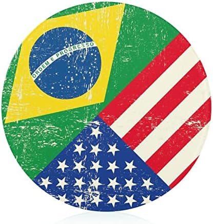 Brasil e bandeira dos EUA Impresso a tábua redonda bloqueio de vidro Blocks tapetes bandeja de comida para decoração de cozinha em casa