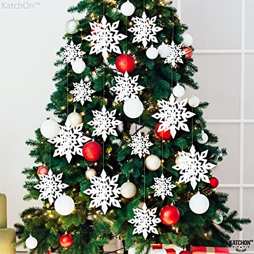 Decorações grandes de flocos de neve pendurados no Natal - pacote de 15 | Decorações de Natal de flocos de neve brancos | Decorações