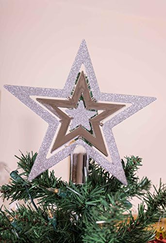 Criações inteligentes Christmas de 8 polegadas Tree Topper Decoração de estrela plana, decoração de férias Glitter Treetop,