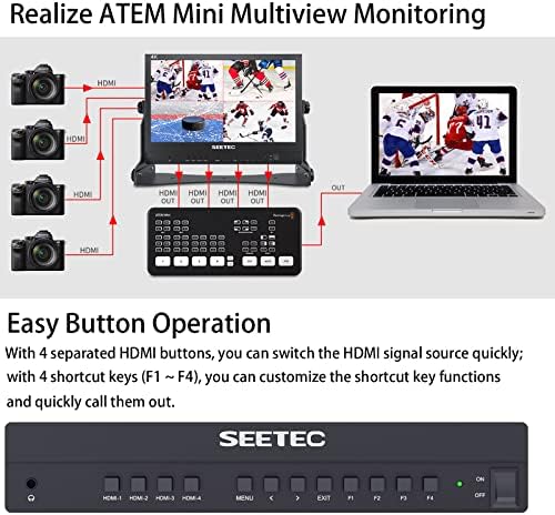 SEETEC ATEM156 15,6 LCD, Full HD 1920x1080 4 HDMI Output Quad Split Display para ATEM Mini Video Switcher Streaming Live Broadcast Director Monitor