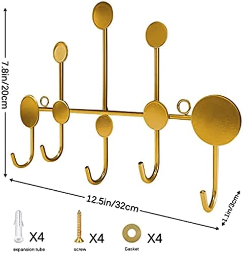 Casaco montado na parede, 5 ganchos de parede cabide de metal de ouro pesado, ganchos de casaco para casaco de chapéu de toalha vestes