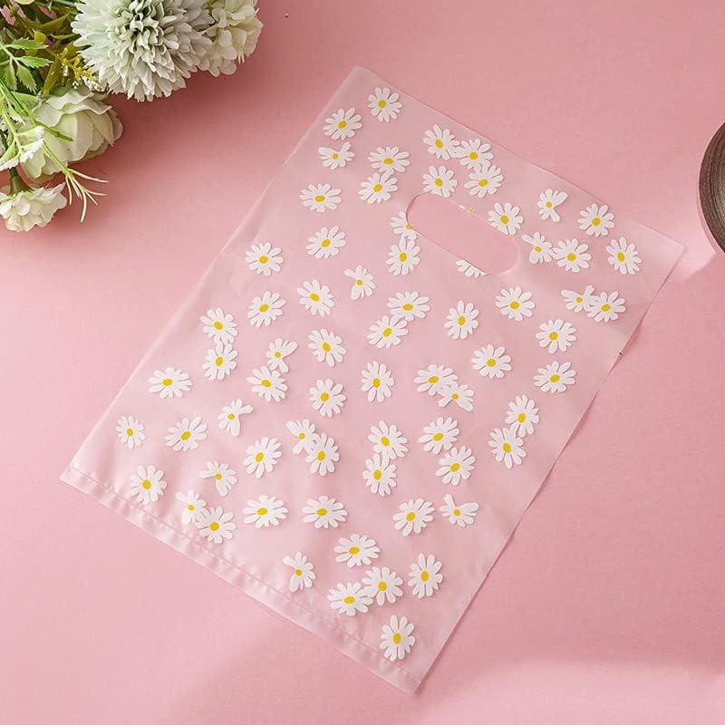 Uuyyeo 100 pcs 13 x 21cm Daisy Mercadorias plásticas sacos de compras bolsas de jóias de flores de jóias