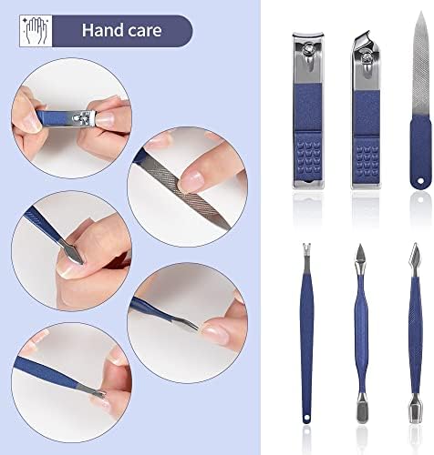 SDUTIO Multifunction Clipper Conjunto de unhas Kit de tesouras de arquivos de unhas com capa de viagem Ferramentas de manicure azul