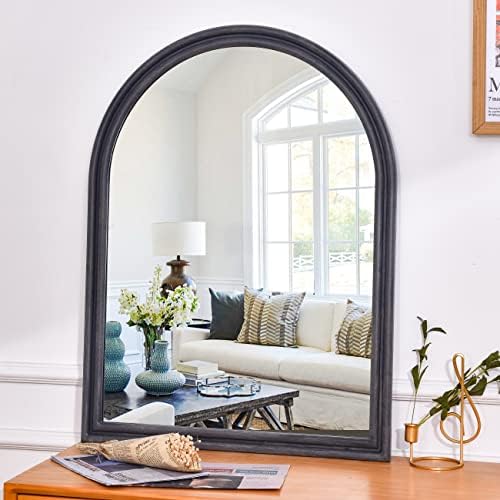 GLSLAND 24 X32 Mirror Mirror Arco Espelho montado na parede Arco espelho de parede preto espelho de moldura de madeira antiga para sala de estar ou quarto