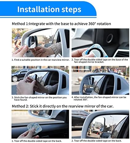 Espelho de ponto cego do carro do Yonwait, 2pcs HD ângulo de vidro convexo ajustável para espelhos retrovisores laterais, espelho de ponto de largura de amplo angulo de moldura em forma de ventilador para SUV, caminhão, acessórios externos de carro