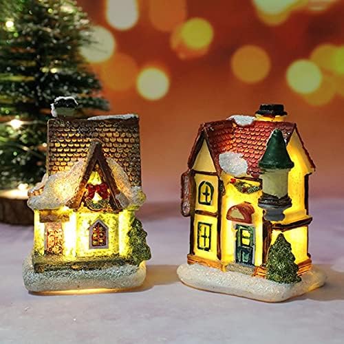 Christmas LED Light Christmas Scene Village Houses Ornament Mini Resin House com Decorações Luminosa Luminosa Luminosa
