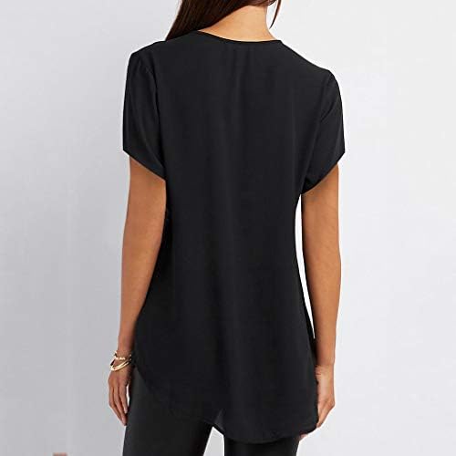 Blusa de chiffon de pescoço feminina, camisas de verão meio zip de manga curta trabalha casual tops de túnica fluida e desgastada