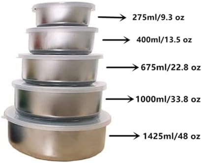 Tsyware [Conjunto de 5] Recipientes de armazenamento de alimentos para lanches em aço inoxidável com tampas, tampas transparentes à prova de vazamentos para almoço, preparação para refeições e armazenamento, reutilizável para crianças e adultos, prata