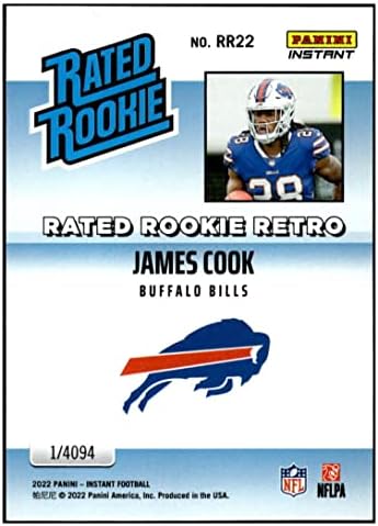 James Cook RC 2022 Panini Instant Rated Rookie Retro #RR22 NM+ -MT+ NFL Futebol Bills