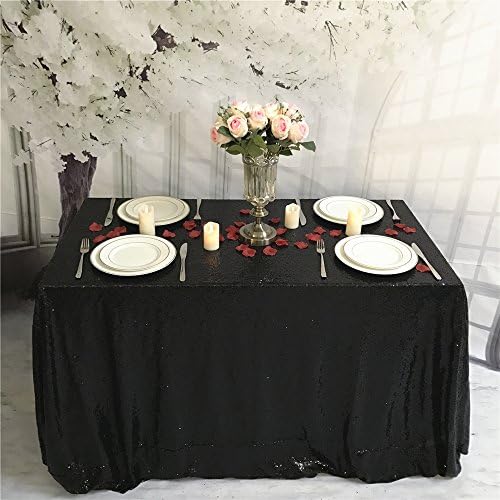 Trela ​​de mesa retangular de lantejoulas pretas de festa brilhante para casamento, 60x120
