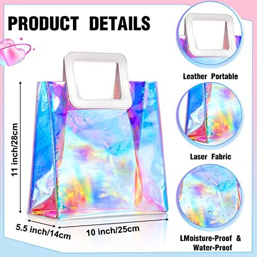 Bolsa de presente iridescente reutilizável, 10 x 11 x 5,5 polegadas Limpar bolsa holográfica de presente embrulhada de bolsas