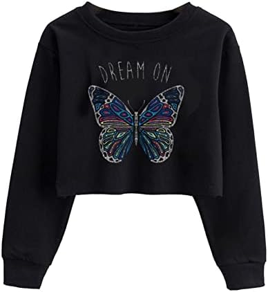 Jizyo Kids Girls Girls Crewneck Pullover de manga longa Sweatshirt com Butterfly Printed Girls Athletic Athletic Dance Crop