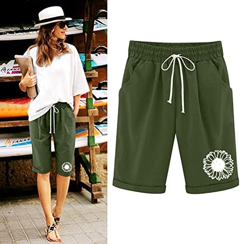 Treino shorts de spandex para mulheres impressas de verão calça de linho de algodão de alta cintura plus shorts shorts de tamanho