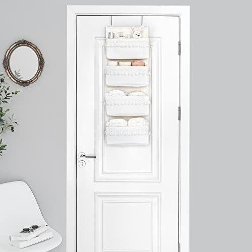 Dahey Over the Door Organizer com 4 bolsos Boho Porta Closet Organizadores e Organizadores de Armazenamento e Arco para Cabelo Para Berçário Sala de Meninas