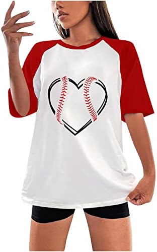 Baseball Graphic Tees for Women Girls Tops Tops casuais Camiseta solta verão Manga curta colorida Camisetas