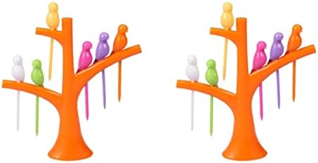 12pcs em casa laranja festa frutífera árvore para ferramenta titular de pássaro decoração garfos de plástico em forma de dente e