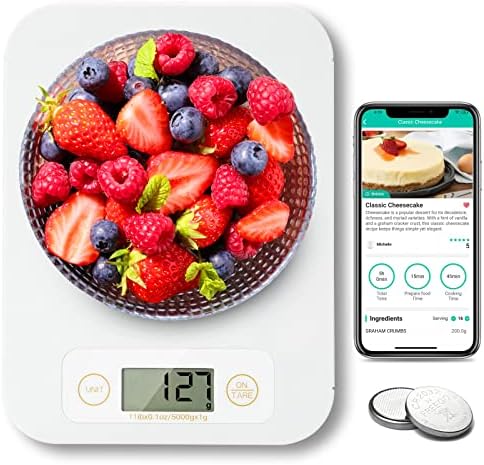 Escala de alimentos inteligentes Uramaz para perda de peso, escala de cozinha em aço inoxidável Gramas e onças digitais com aplicativo
