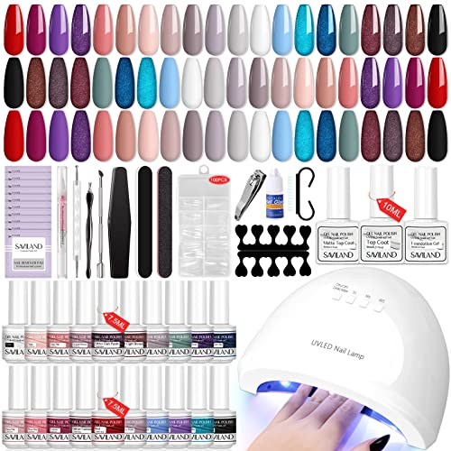 Saviland 46pcs Kit de esmalte em gel com kit de partida leve U V com canetas de removedor de cutículas de 6pcs para