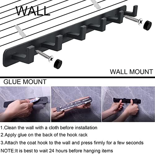 Rack de casaco de vanja, aço inoxidável para serviço pesado 6 cabide de gancho Tri Could, montado na parede e cola gancho de parede de armazenamento de cola, gancho de roupa rústica/trilho de gancho de chave para a entrada da cozinha do banheiro