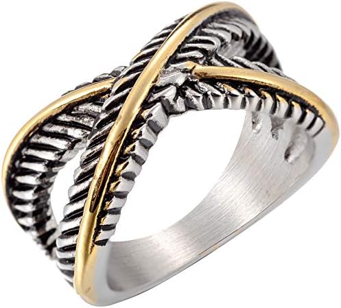 Aço inoxidável estilo vintage prateado declaração de ouro anel de aniversário