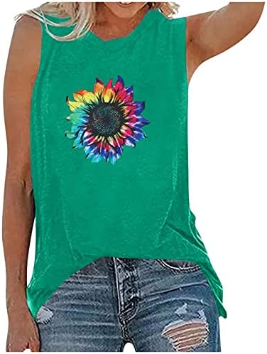 Tampa do tanque de camisola para feminino verão e outono da tripulação pescoço arco -íris tops floral tops tshirts