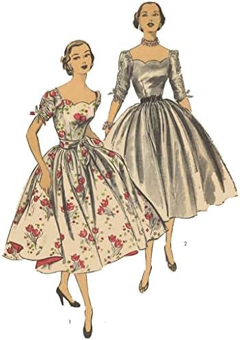 Padrão de costura da década de 1950: vestido de noite com decote recortado, preto e branco, A6122
