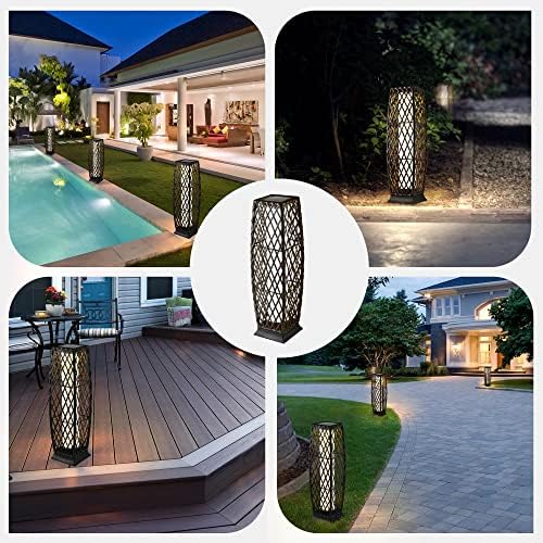 Lâmpada de piso externo com energia solar lediária, lâmpadas externas de resina de resina de 2 peças, 40 lm de lanterna de lanterna - Luz de deck resistente à lanterna para jardim, varanda, pátio do gramado, quintal, pátio, deck