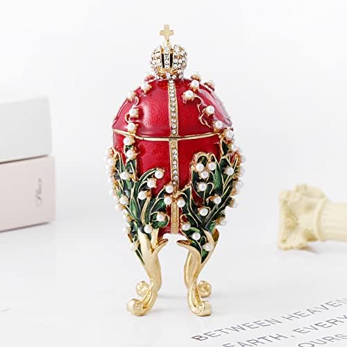 Ingbear Red e Green Faberge ovo estatueta caixas de bugigangas, presente exclusivo para o Dia das Mães, caixa de jóias esmaltadas