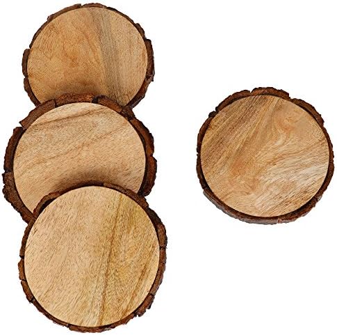Coasteres de madeira naturais de Gocraft com casca de árvore | Coasters de madeira de manga para suas bebidas, bebidas e