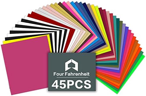 FourFahrenheit Transferência de calor Vinil 45 folhas, 12 x 10, acabamento fosco, 35 cores mais vendidas para iniciantes