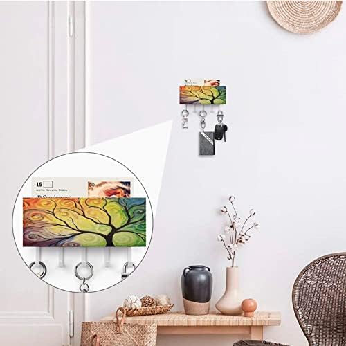 Colorido Rainbow Tree of Life Leather Key Organizador de correio Montado com 5 ganchos para decoração de entrada em casa