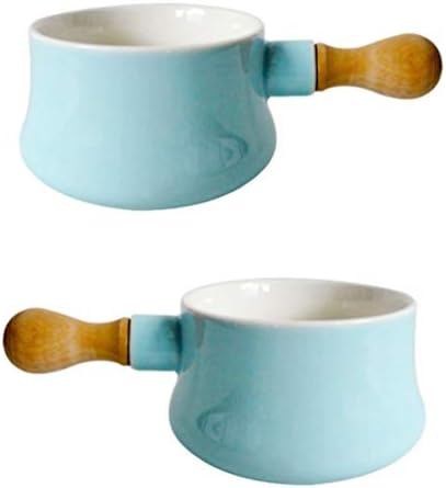 Cerâmica do pote de manteiga do doool Cerâmica de leite com manteiga de manteiga mais quente com maçaneta de madeira cozinha tigela de cozinha serve macarrão tigela panela de panela para casa 380 ml de leite e fervendo panela