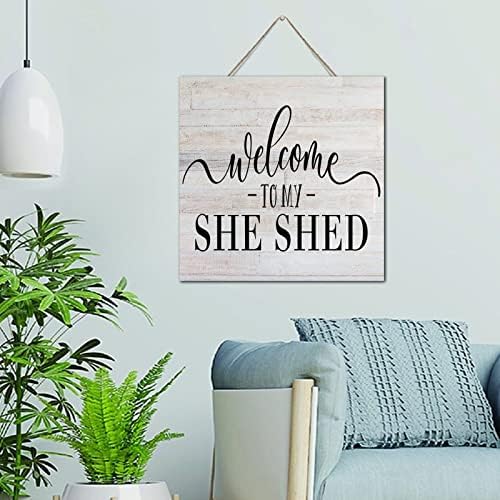 Autravelco bem -vindo ao meu She Shed Wood Home Sign Farmhouse Home Artwork Decoração