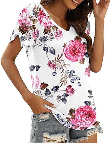 Summer outono vneck top shirt for women 2023 roupas y2k manga curta de algodão impressão gráfica camisa floral 0q 0q