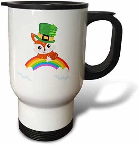 3drose fox irlandês com uma cartola verde em um arco -íris. - Canecas de viagem